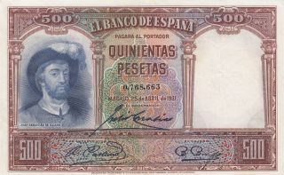 Spain 500 Pesetas 25.  4.  1931 Banknote (pick 84) photo
