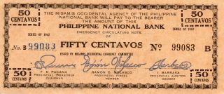 Philippines Misamis Occidental Banknote 50c 1942 Blue S575b Ww2 Uncirculated photo
