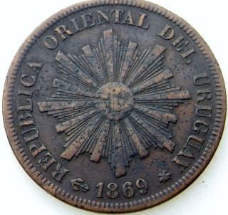 Rare 1869 Moneda 1 Centimo Republica Oriental Del Uruguay Coin photo
