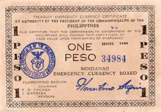Philippines 1944 Mindanao One 1 Peso Emergency Banknote S523d Series V5 Ww2 photo