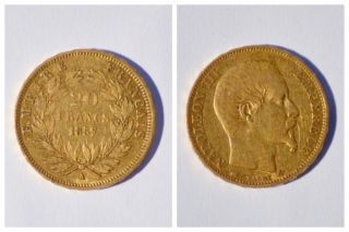 France 1857 Napoleon 20 Franc Rare Gold Coin Xf A photo