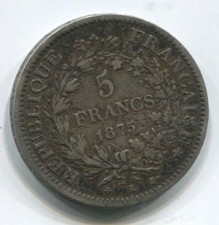1875 French Silver Five Franc Coin Fine photo
