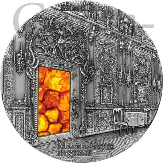 Fiji 2015 10$ Amber Room Masterpieces In Stone 3oz Antique Finish Silver Coin photo
