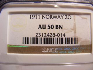 Norway 2 Ore,  1911 - Key Date In Series - Au50 - Brown photo