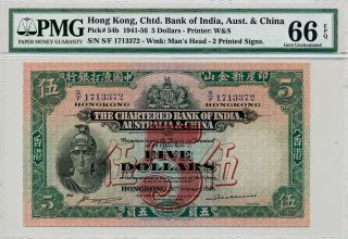 The Chartered Bank Of India,  Australia & China Hong Kong $5 1941 Pmg 66epq photo