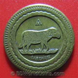 20 Centimes French Jeton Token Food Drink Sheep Consommer Cartaux Paris France photo