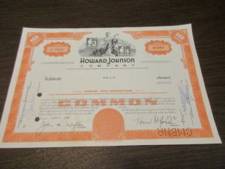 Vintage - Canceled - Howard Johnson Company Stock Certificate 1960 ' S - 1970 ' S photo
