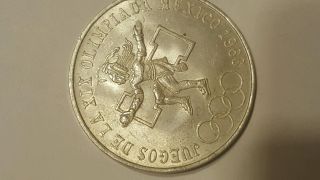 1968 Silver Mexican 25 Peso Mexico Olympic Coin Bu photo