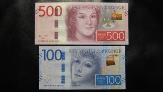 Sweden 100 And 500 Kronor 2016 Unc photo