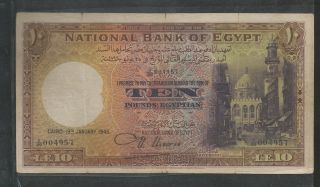 Egypt National Bank Of Egypt 10 Pounds 4th Issue 1945,  Prefix X/89,  Nixon I photo