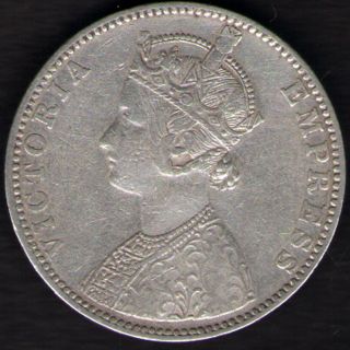 British India 1893 Victoria Empress One Rupee Silver Coin Rare Year photo