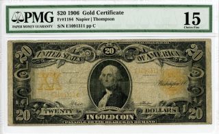 1906 Fr.  1184 $20 United States Gold Certificate Note - Pmg Choice Fine 15 photo