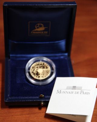 1996 France 50 Franc Gold Coin World Cup Soccer 1/4 Oz Pure Proof Box Ac 2 photo