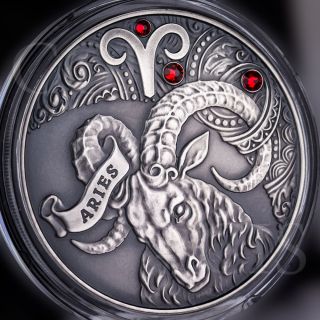 Belarus 2014 20rubles Aries Zodiac Sign Antique Finish Silver Coin Swarovski® photo