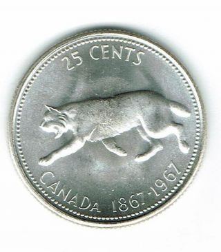 1967 Canadian Brilliant Uncirculated Business Strike Silver 25 Cent Coin photo