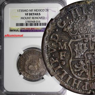 Mexico Philip V Silver 1735 Mo Mf 2 Reales Ngc Vf Details Km 84 photo