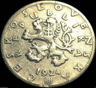 Czechoslovakia - Czechoslovakian 1924 50 Haleru Coin Rare Rampant Lion photo