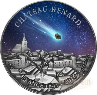 Chateau Renard Meteorite - France - 2016 1 Oz Pure Silver 1000 Francs Coin photo