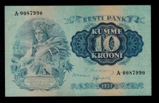 Estonia 10 Krooni 1937 Pick 67a Vf Banknote. photo