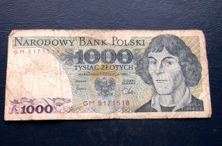 1982 National Bank Of Poland 1000 Zlotych Banknote P 146 Circulated M3 photo