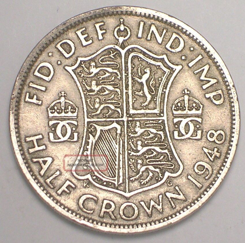 1948 Uk Great Britain British Half 1 2 Crown George Vi Arms Coin Vf