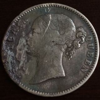 1840 Silver British East India Company One Rupee Victoria Coin.  917 Fine Silver photo