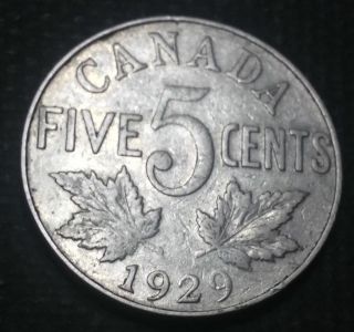 Canada 1929 Five Cents Nickel Ruler: George V photo