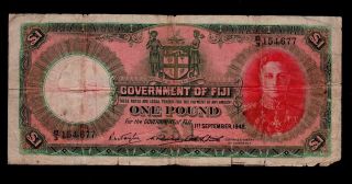 Fiji 1 Pound 1948 Pick 40c Vg Banknote. photo