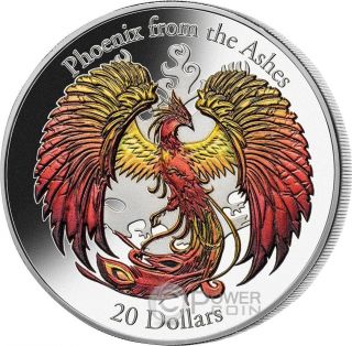Phoenix From The Ashes High Relief 3 Oz Silver Coin 20$ Cook Islands 2015 photo