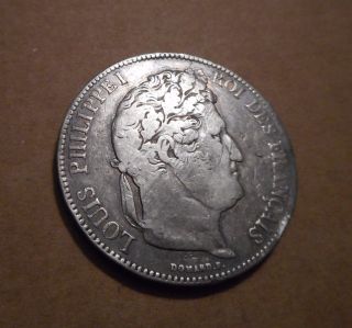 1834 Louis Phillipe 1,  Large 5 Franc Silver Coin.  Edge Embossed Also. photo