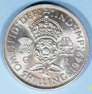 Great Britain Florin 1942 Uncirculated 0.  5000 Silver Coin photo