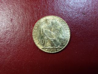 1913 France French Rooster 20 Francs Gold Coin photo