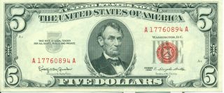 Us Federal Reserve Banknote Series 1963 5 Dollars. photo