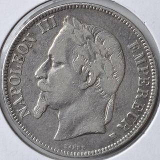 1869 5 Franc Napoleon Iii France Silver Coin Circulated photo