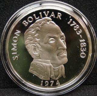 1974 Republic Of Panama Simon Bolivar Twenty Balboa Sterling Silver Proof Coin photo