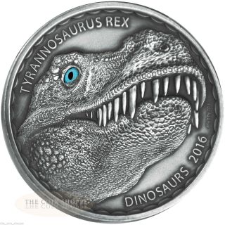 Tyrannosaurus Rex 2016 1 Oz Silver Coin Real Eye Effect Antique - Burkina Faso photo