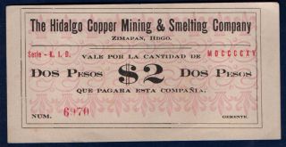 Mexico Two Pesos,  1915 The Hidalgo Copper Mining & Smelting Company,  Scarce Unc. photo