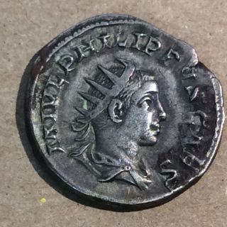 Silver Ar Antoninianus Philip Ii,  As Caesar 244 - 247 Ad Ancient Roman Coin photo