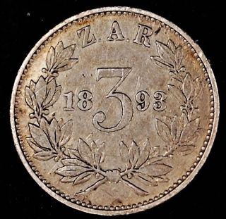 South Africa 3 Pence 1893 Silver Km 3 3p Z.  A.  R.  Zuid - Afrikaansche Republik photo