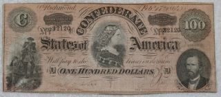 Confederate Currency $100 One Hundred Dollar Denomination February 17,  1864 photo