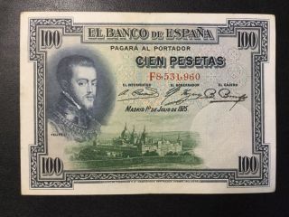 1925 Spain Paper Money - 100 Pesetas Banknote photo