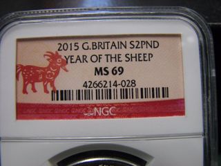 2015 Great Britain Uk 2 Pounds Year Of The Sheep Silver Coin Ngc Ms 69 1 Tr Oz photo