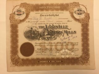 1931 Abbeville Cotton Mills Stock Certificate Rare South Carolina Slave Vignette photo