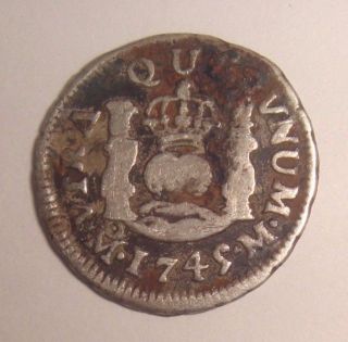 1745 Mo M Spain Mexico 1/2 Real Silver Coin photo