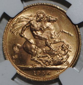 1958 Great Britain Gold Sovereign Elizabeth Ngc Ms63 Uncirculated Bu Coin Uk Sov photo
