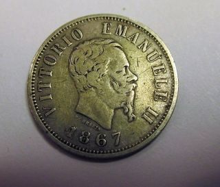 Vf Italy 50 Centesimi 1867 Milan Silver Coin Km - 14.  1 photo