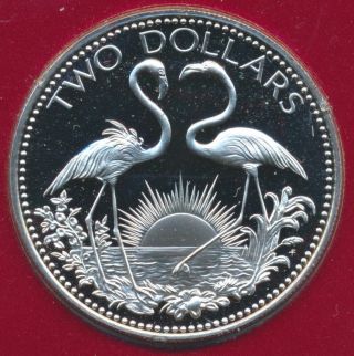 1976 Bahama Islands 2 Flamingos $2 Dollar Sterling Silver Proof Coin Low Mintage photo