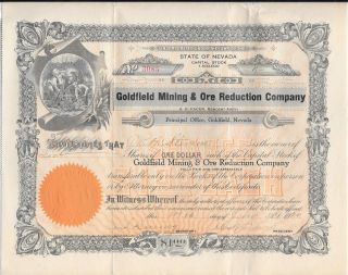 1920 Stock Certificate,  Goldfield Mining & Ore Reduction Co. ,  Goldfield,  Nevada photo