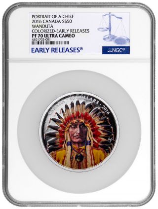2016 Canada $50 5 Oz Silver Wanduta Portrait Of A Chief Ngc Pf70 Uc Er Sku43077 photo