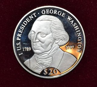 2000 Liberia George Washington $20.  64 Oz.  999 Fine Silver photo